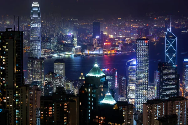 Widok Nocny Panoramę Hongkongu Victoria Peak — Zdjęcie stockowe