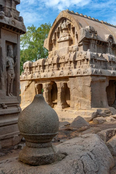 Ősi Monolitikus Templomok Panch Rathas Mahabalipuram Tamil Nadu Régióban Dél — Stock Fotó