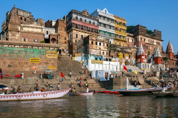 Hindu Ghats Banks Holy River Ganges Varanasi Northern India — Stock Photo, Image