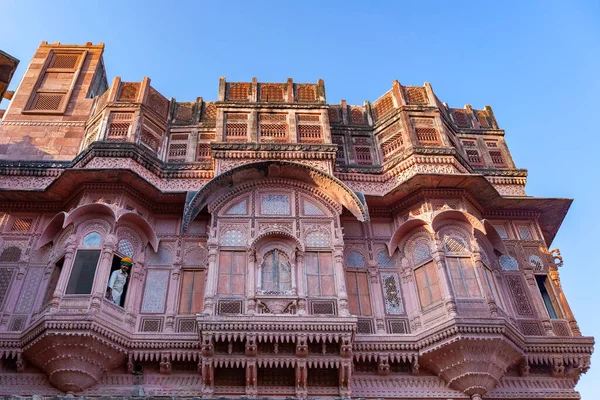 Zewnątrz Jednego Pałaców Mehrangarh Fort Jodhpur Rajasthan Jest Jednym Największych — Zdjęcie stockowe