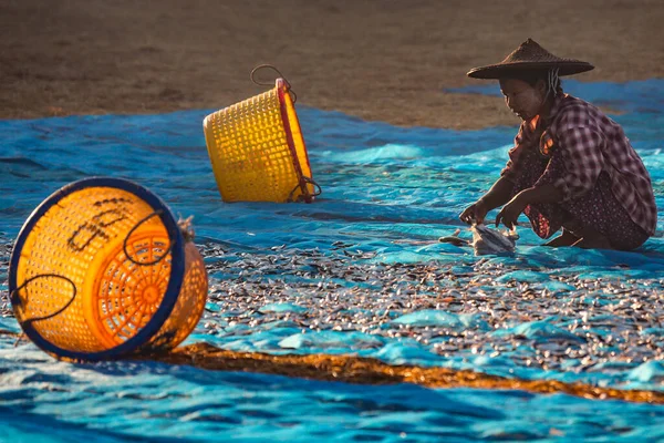 Deitado Para Fora Noites Pegar Para Secar Ngapali Fishing Village — Fotografia de Stock