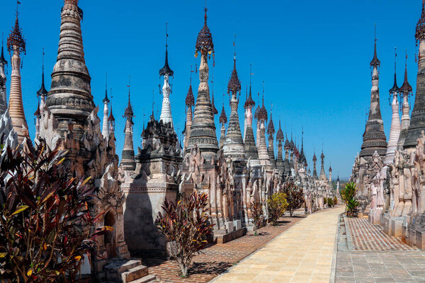 Stupa in the Kakku Buddhist Temple in Shan State in Myanmar (Burma). This ancient temple has 2478 stupa and dates from the 3rd century BC.