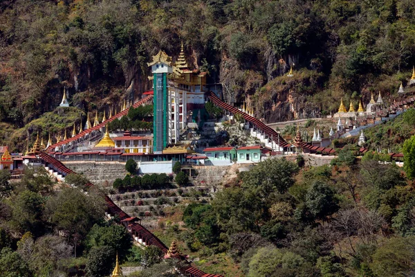 Entrance Pindaya Cave Temple High Hillside Myanmar Burma Interior Cave — Stock Photo, Image