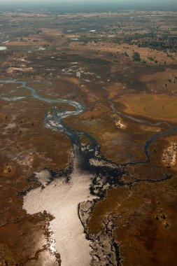 Kuzey Botswana, Afrika 'daki Okavango Deltası' nın küçük bir bölümünün hava görüntüsü..
