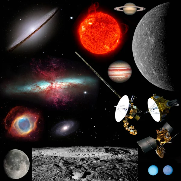 Selection Space Astronomical Objects Black Background Cutout — Stock Photo, Image