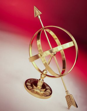 Armillary sphere - a model of the celestial globe constructed from rings and hoops representing the equator, the tropics, and other celestial circles, and able to revolve on its axis.