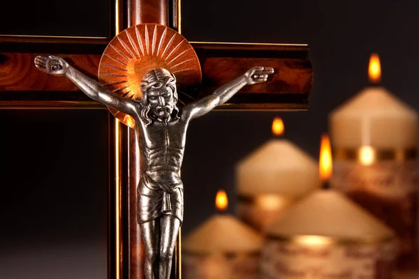 Crucifixo Uma Cruz Com Corpus Corpo Cristo Símbolo Antigo Usado — Fotografia de Stock