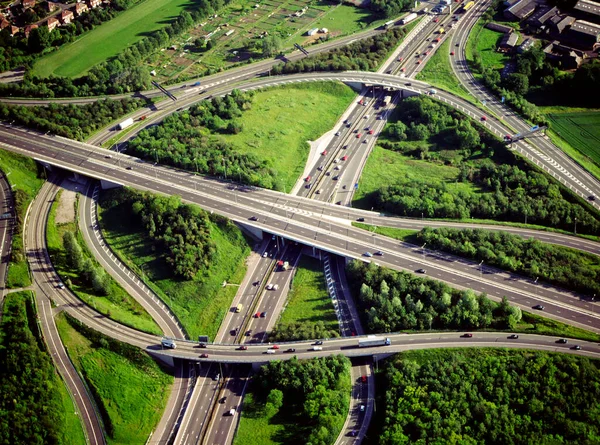 Vista Aérea Una Intersección Autopista M62 M602 Greater Manchester Noroeste — Foto de Stock