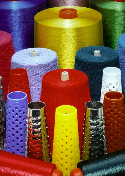 Bobbins Colored Yarn Cotton Used Make Fabric — Stock Photo, Image