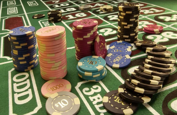 Gambling Chips Roulette Table Las Vegas Casino — Stock Photo, Image