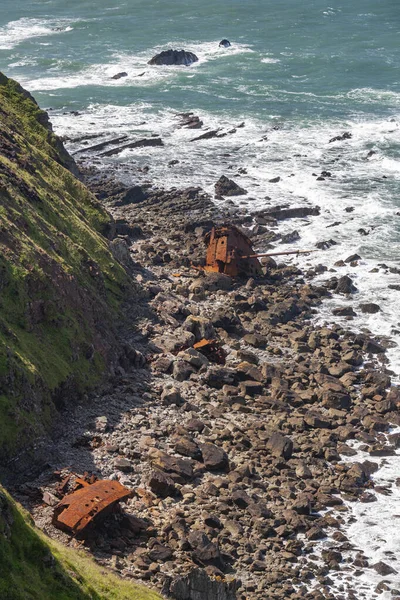 Rusty Remains Old Shipwreck Coastline Hartland Point North Coast Devon — Photo