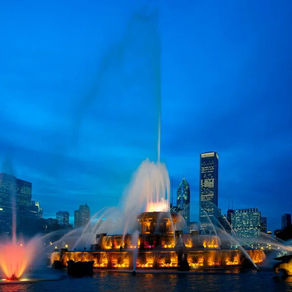 Buckingham Memorial Fountains Grant Park Στην Ακτή Της Λίμνης Michigan — Φωτογραφία Αρχείου