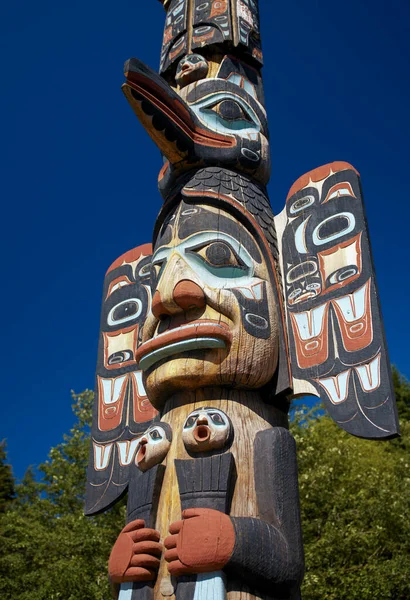Totem Pole Dans Ville Côtière Ketchikan Alaska États Unis — Photo