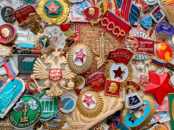 Collection Old Russian Soviet Revolutionary Lapel Badges — Stock Photo, Image