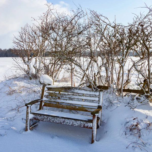 Snow Covered Bench Yorkshire Countryside Malton Northeast England — Stock Photo, Image