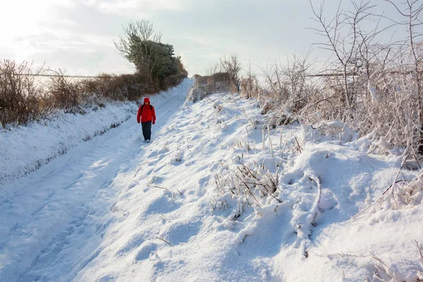 Clima Invernal Una Pista Cubierta Nieve Campo Yorkshire Del Norte — Foto de Stock