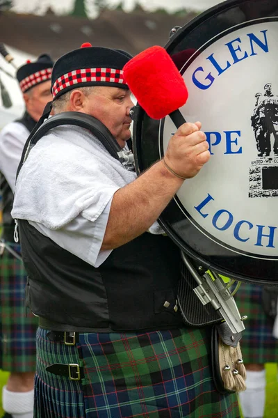 Batteur Dans Groupe Pipes Aux Cowal Gathering Highland Games Près — Photo