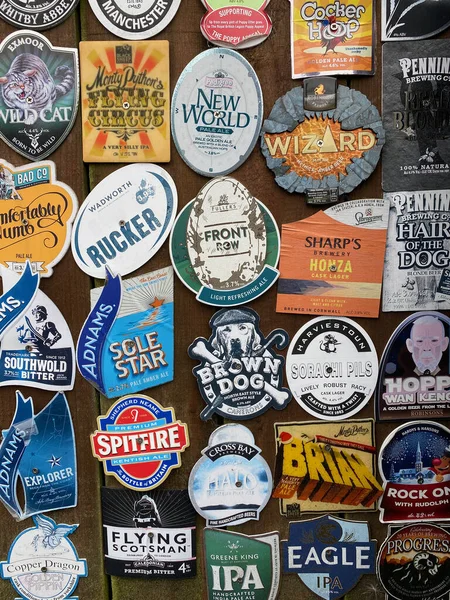 British Pub Beer Mats Advertising Speciality Cask Beers — Stock Photo, Image