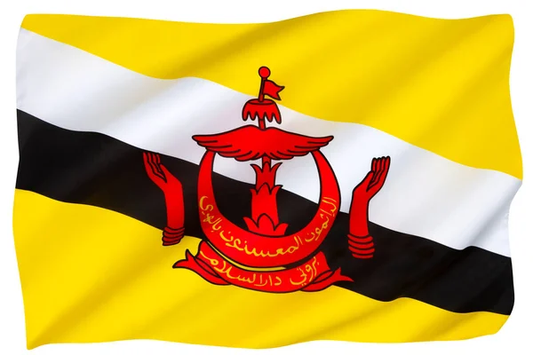 Flagga Brunei Sydostasien Gul Traditionellt Färgen Kungligheter Halvmånen Symboliserar Islam — Stockfoto