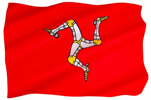 马恩岛地区旗 联合王国 自1931年以来 它一直是曼恩的官方旗帜 以马恩人军徽为基础 可追溯到13世纪 符号是三脚架 由三条带金色马刺的装甲腿组成 — 图库照片