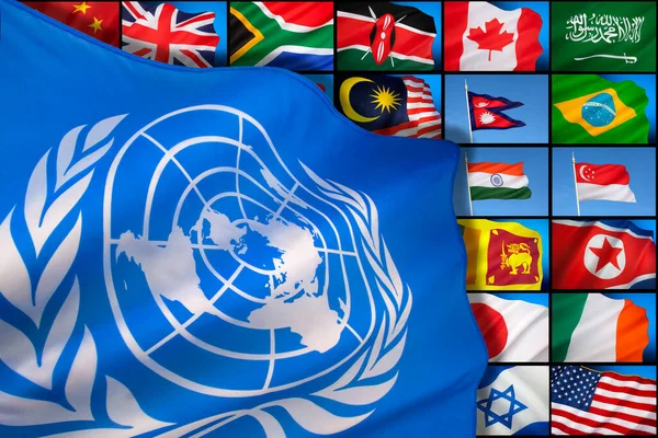 Drapeau Des Nations Unies Sur Fond Drapeaux Internationaux — Photo