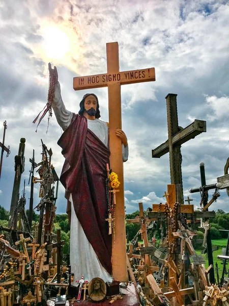 Collina Delle Croci Luogo Pellegrinaggio Nel Nord Della Lituania Nel — Foto Stock