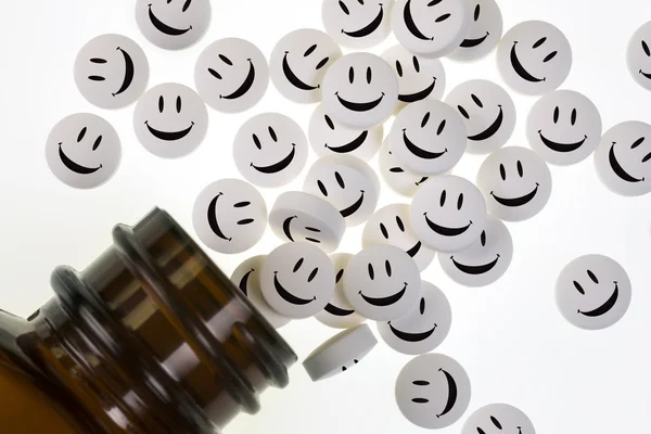 Píldoras felices - Drogas - Botella de la medicina —  Fotos de Stock