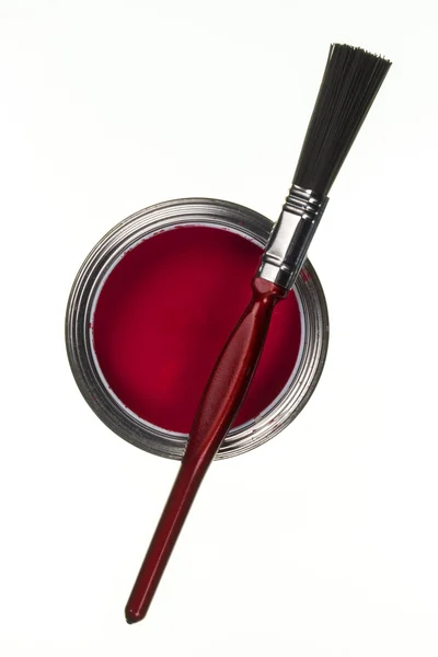 Tin of Red Paint and Brush — Stock Photo, Image