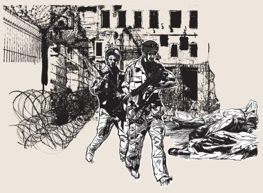 Savaş bölgesi - bir el çekilmiş, freehand, vektör