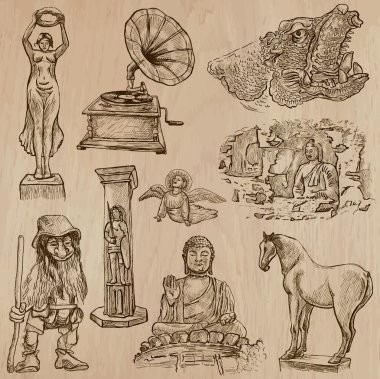 Yerel ve eski sanat paketi - elle çizilmiş vektörel çizimler