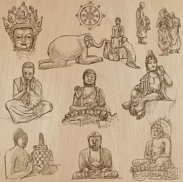 Bouddhisme - Croquis à main levée, paquet vectoriel — Image vectorielle