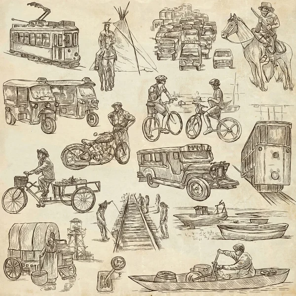 An hand drawn, freehand drawing, collection - Transport — Stock Photo, Image