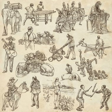 Bir elle çizilmiş, FreeHand çizim, koleksiyon - insanlar