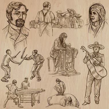 İnsanların - bir elle çizilmiş vektör paketi.