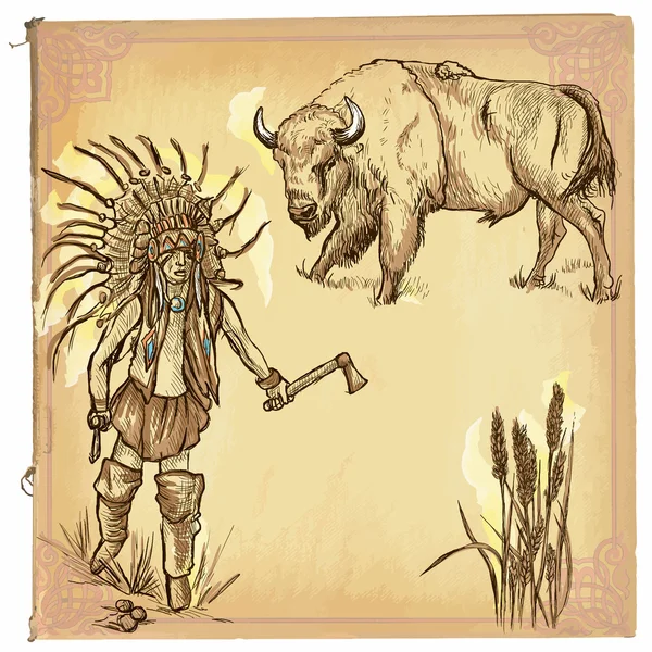 Nativo americano, Indiano - Um esboço vetorial desenhado à mão, à mão livre —  Vetores de Stock