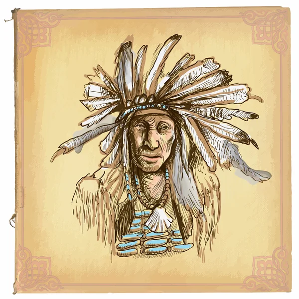 Amérindien, Indien - Un croquis vectoriel dessiné à la main, à main levée — Image vectorielle