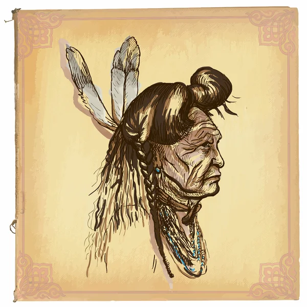 Native American, ινδική - ένα διάνυσμα συρμένο χέρι σκίτσο, ελεύθερο — Διανυσματικό Αρχείο