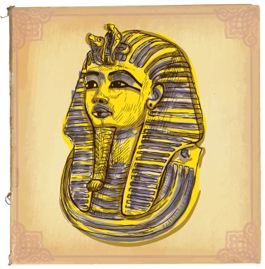 Tutankhamun - bir el çizilmiş vektör kroki, freehand, lin renkli