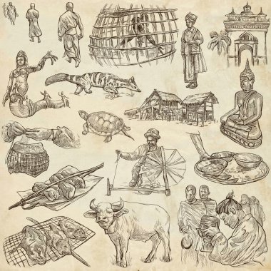 Laos. Pictures of Life. Freehands on paper.
