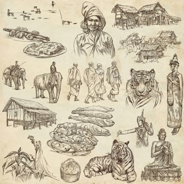 Laos. Pictures of Life. Freehands on paper.