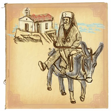 Priest - El çizilmiş vektör kroki, serbest, renkli çizgi sanat