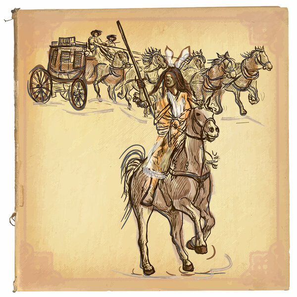  Indian - Hand drawn vector sketch, freehand, colored line art