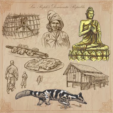 Laos. Hayat resimleri. Renkli vektör paketi.