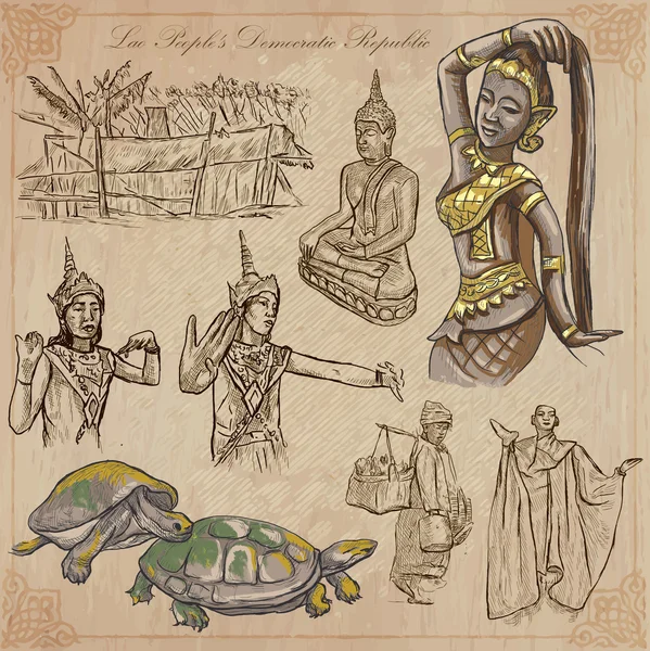Laos. Hayat resimleri. Renkli vektör paketi.