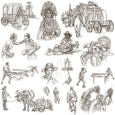 Bir elle çizilmiş paketi, koleksiyon - halkı ayarla