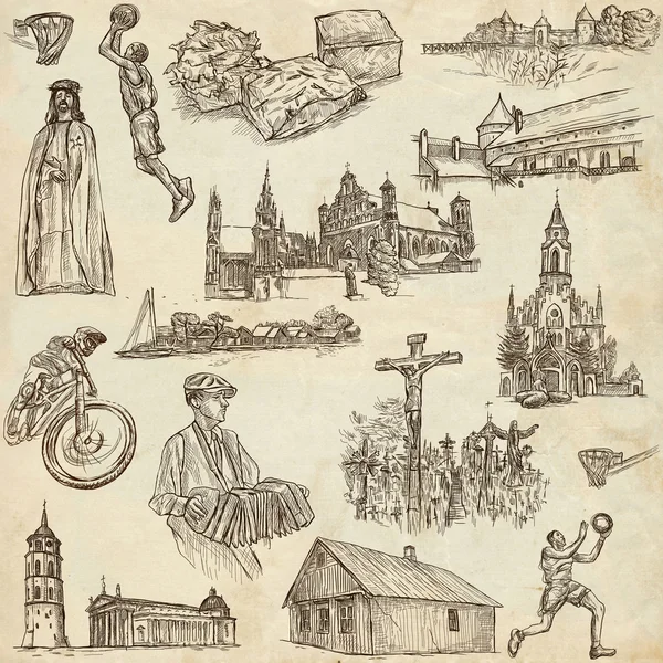 Lithuania. Pictures of Life. Freehands, hand drawn collection. — Stock Photo, Image