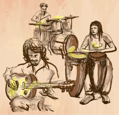 Müzik grubu - bir el çizilmiş vektör