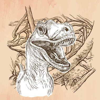 Dino, dinozorların - bir el çizilmiş vektör. Hat sanatı.