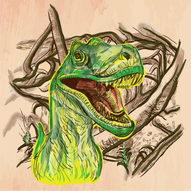 Dino, dinozorların - bir el çizilmiş vektör. Hat sanatı.