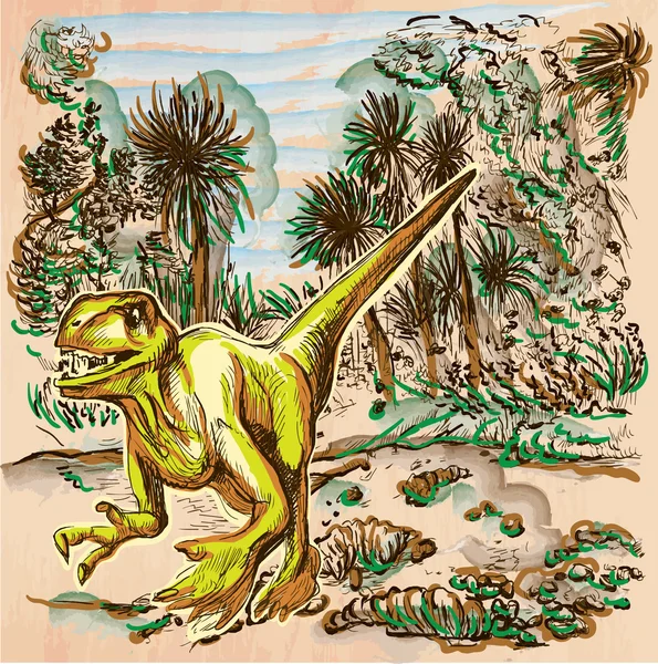 Dino, Dinosaurios - Un vector dibujado a mano. Línea de arte . — Archivo Imágenes Vectoriales